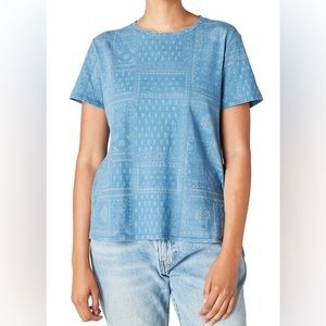 Lucky brand, small, new with tags, 100% cotton, indigo paisley patchwork tee